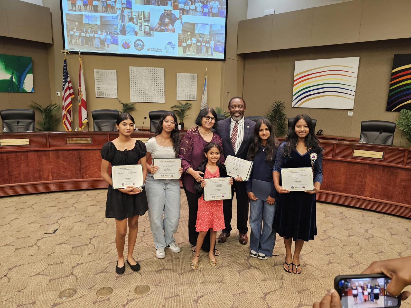 AWA students with Mayor Demmings at AANHPI art contest
